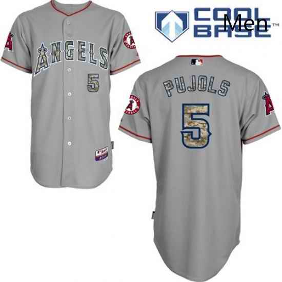 Mens Majestic Los Angeles Angels of Anaheim 5 Albert Pujols Replica Grey USMC Cool Base MLB Jersey